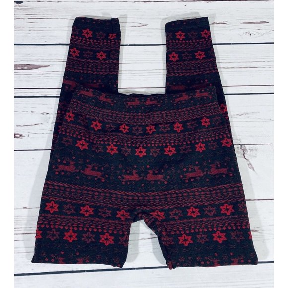 Shosho Womens Holiday Leggings One Size Elastic Waist Footless Fair Isle Warm - Picture 4 of 5